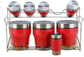 Red 9 Piece Kitchen Storage and Spice Rack Jar Set A7841