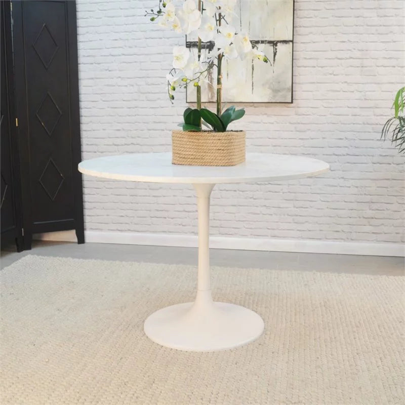 40 Inch Round Marble Top Dining Table with White Base X439044