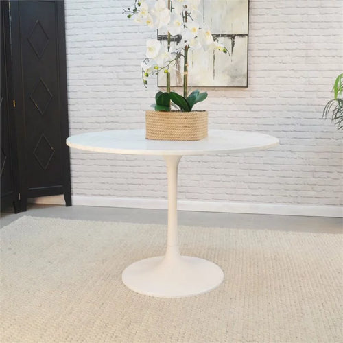 40 Inch Round Marble Top Dining Table with White Base X439044