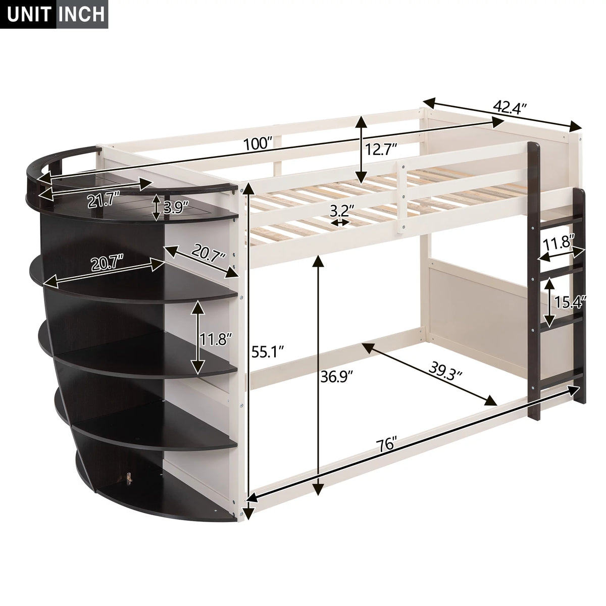 Wood Twin over Twin Bunk Bed with Storage Shelves H79325