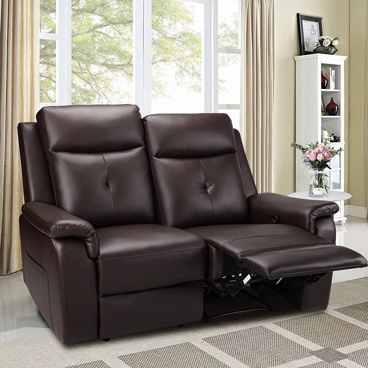 Brown PU Leather Reclining Sofa with Massage & Heating F971611