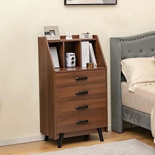 4 Drawer Wood Dresser with Bookshelf E769