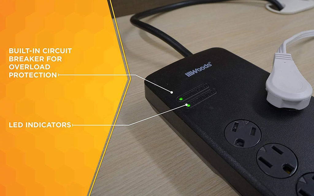 Black 8 Outlet Surge Protector with 6 Foot Cord B9154