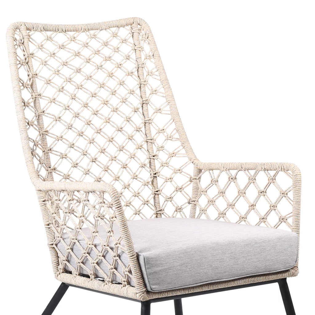 Indoor Outdoor Lounge Chair with Woven Lattice Back, Beige T1579