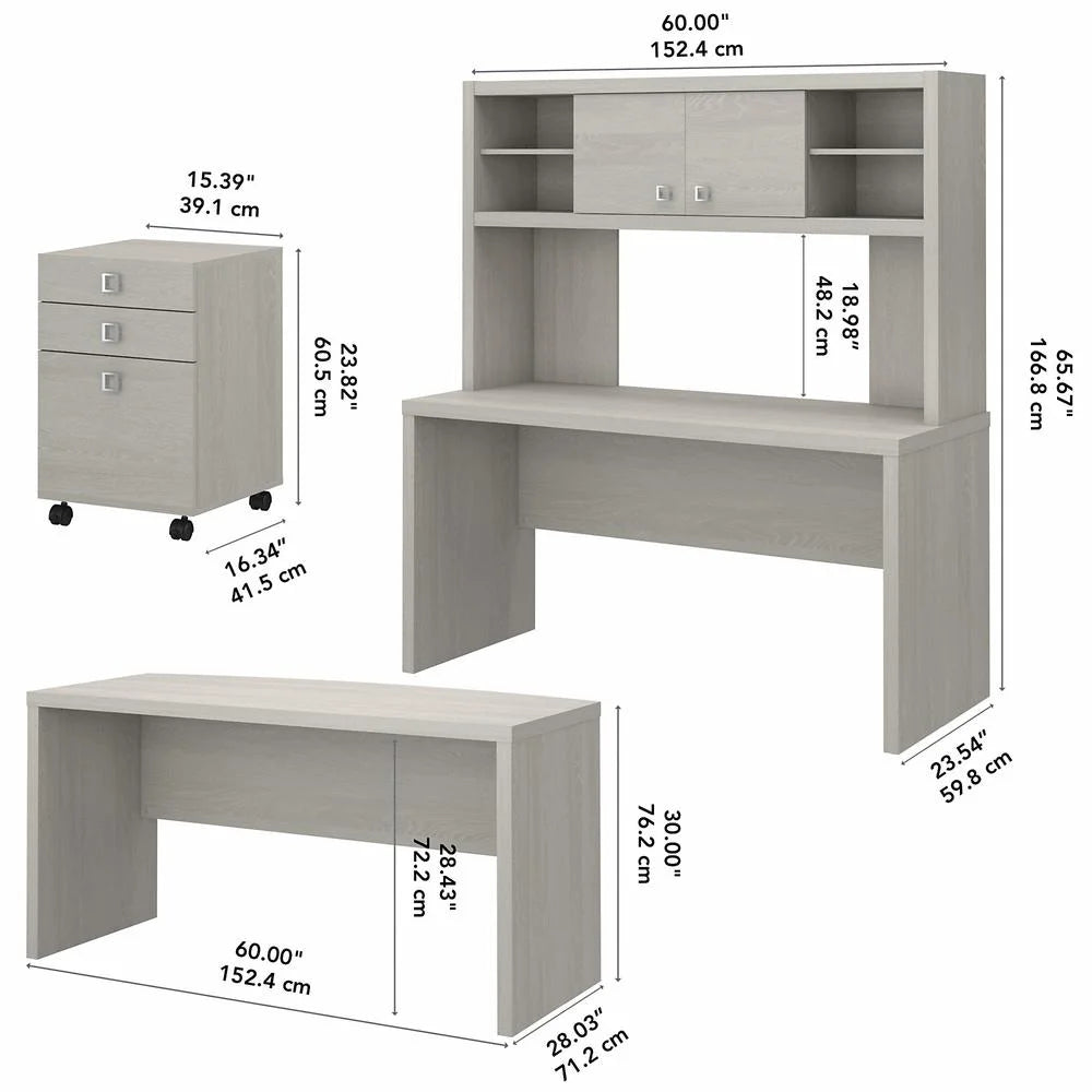 Gray Sand Desk and Credenza with Drawers E311122