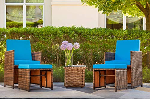 9 Pieces Patio Dining Set Rattan Chairs Glass Table Cushioned Seating W747