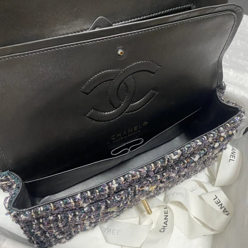 Navy Blue Multicolor Glittered Tweed Bag I38489