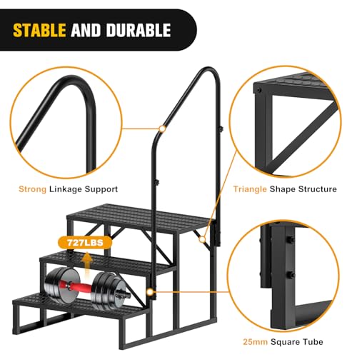 RV Steps with Handrail, 4 Steps Portable Anti-Slip B54565