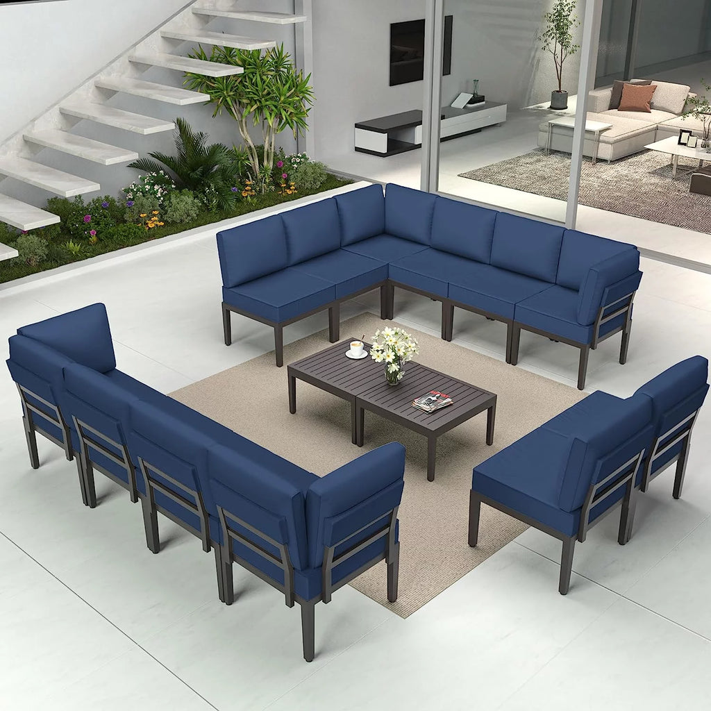 14 Pieces Aluminum Outdoor Sectional Sofa Set with Cushion and Coffee Table U65489