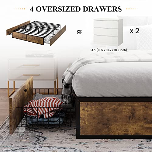 Queen Platform Bed Frame with Storage Drawers J919658