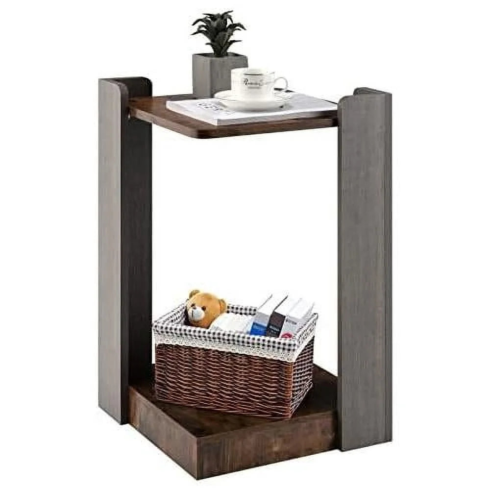 2-Tier Square Side Table with Open Storage Shelf W984456