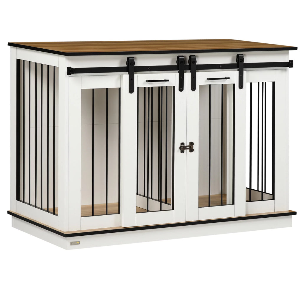 White Dog Crate End Table with Divider Panel T724