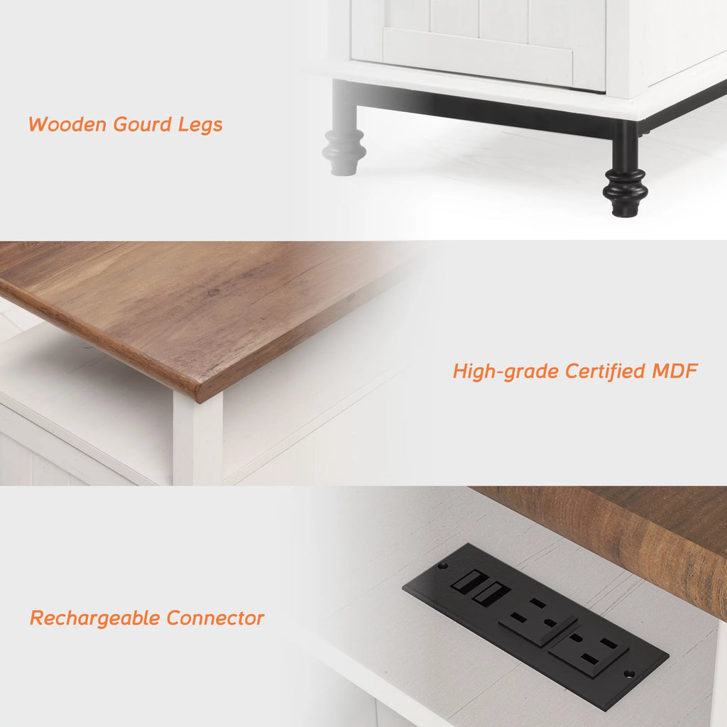 White Oak Side Table with Charging Station and Drawer N894