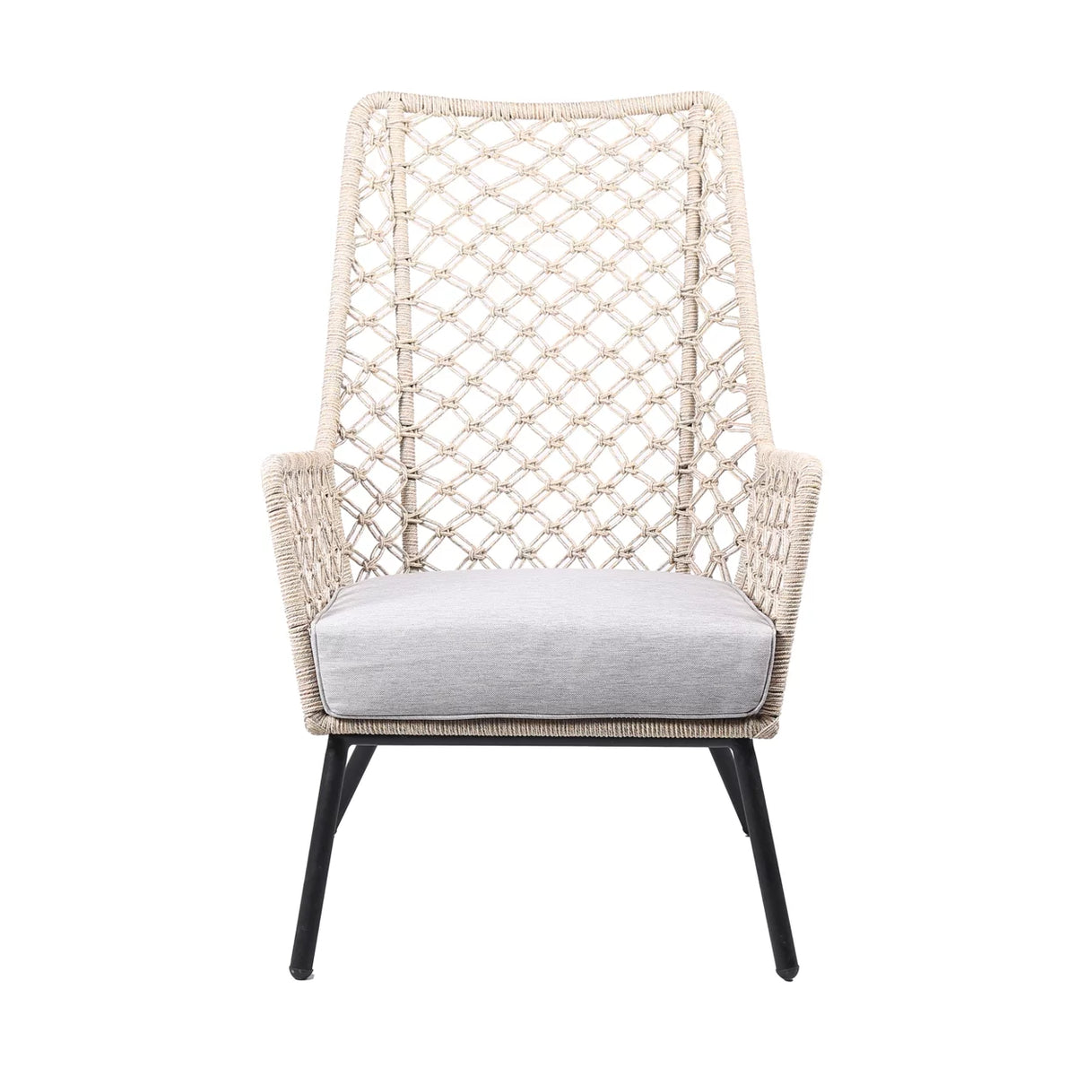 Indoor Outdoor Lounge Chair with Woven Lattice Back, Beige T1579