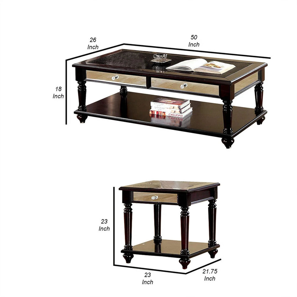 Brown Mirror Panel Coffee Table with 2 End Tables, Set of 3 B760297