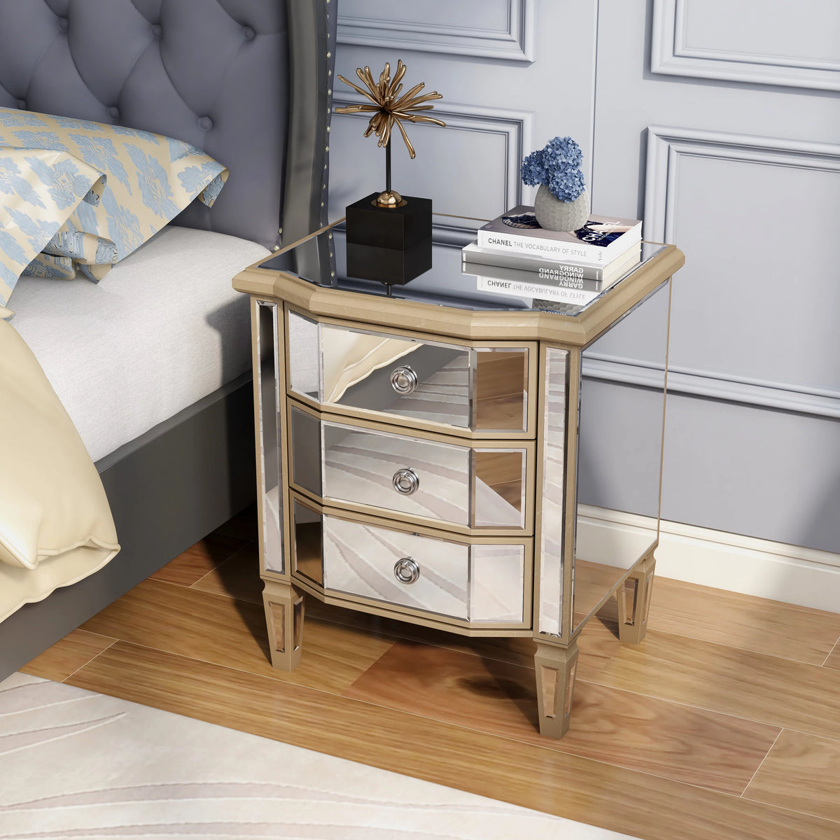 Glass 3 Drawers Vintage Nightstand M399153