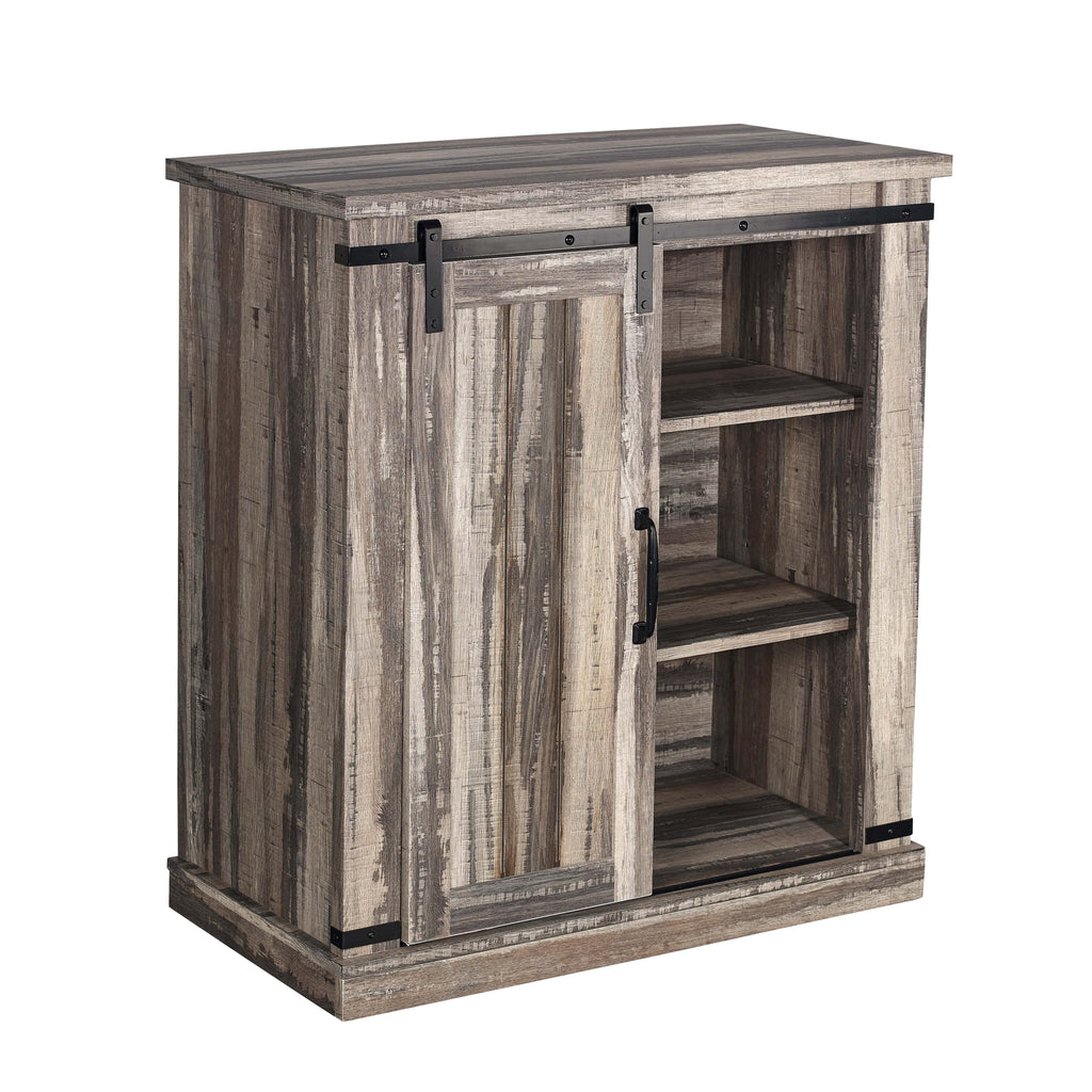 Aged Wood Sliding Barn Door Accent Cabinet J24522