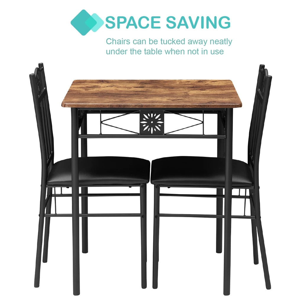 3-Piece Wooden Dining Table Set with 2 Pu Cushion Chairs X26339