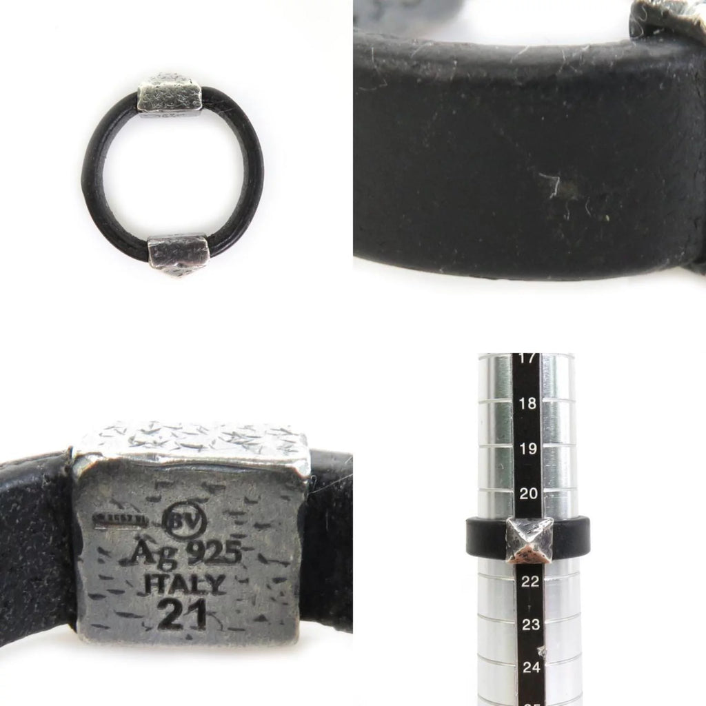 Pre-Owned Black Silver 925 Leather Ring Q379112