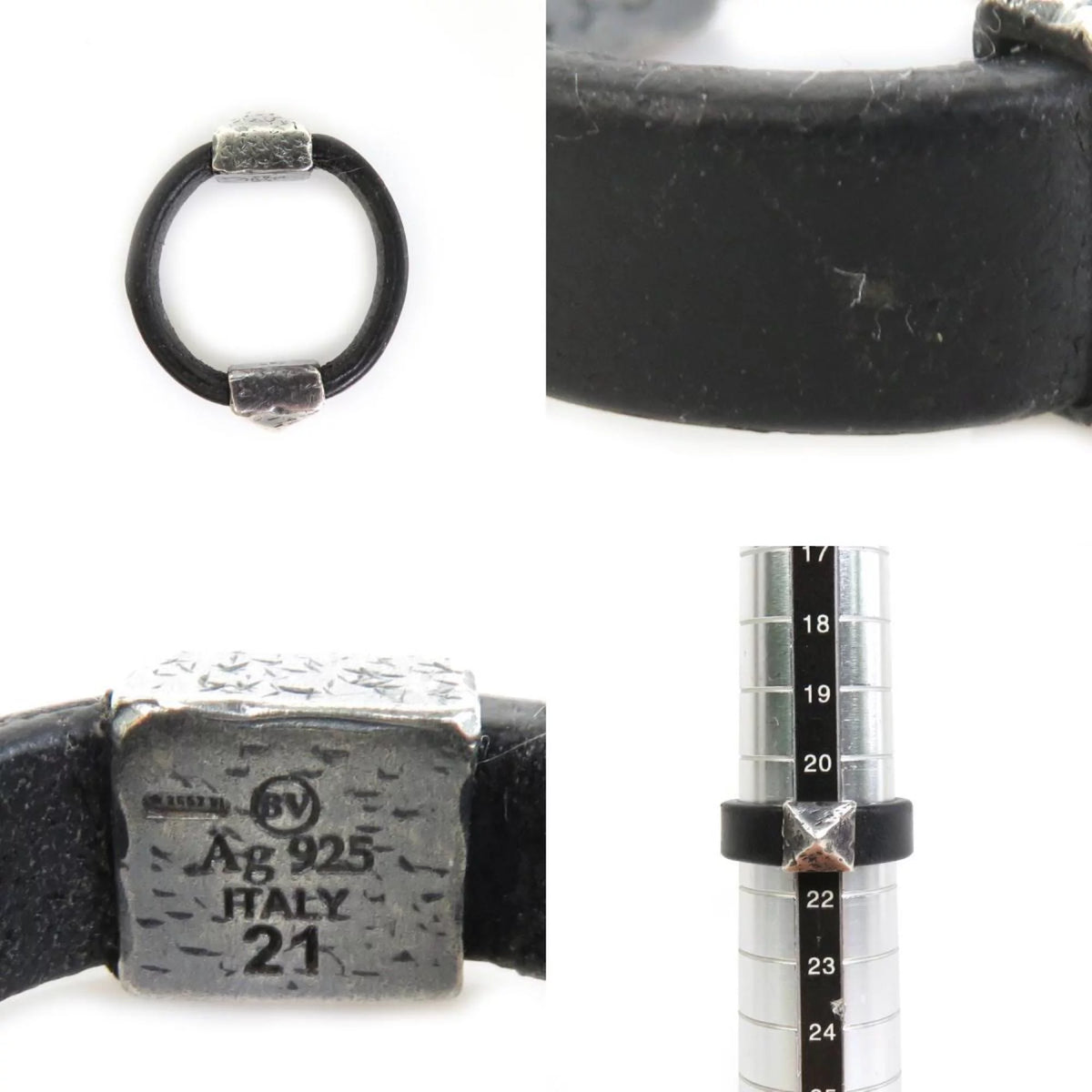 Pre-Owned Black Silver 925 Leather Ring Q379112