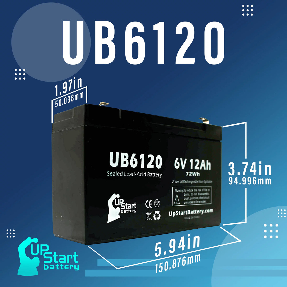 6V 12Ah Sealed Lead Acid Battery 4x Pack with F1 to F2 Terminal Adapters E633123
