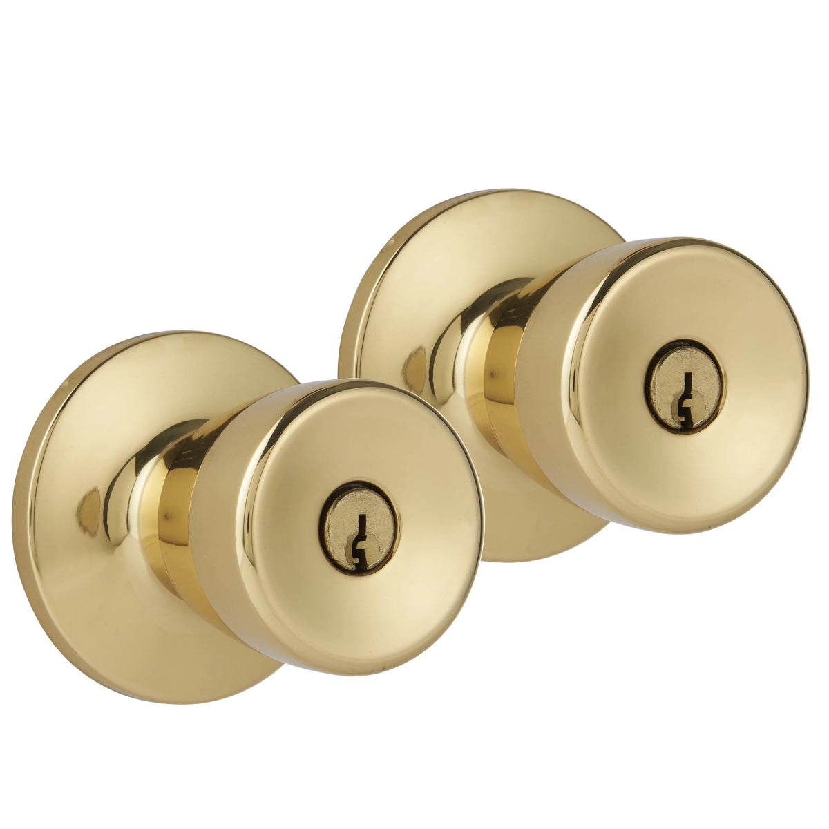 Keyed Entry Tulip Style Doorknob Polished Brass Twin Pack S118