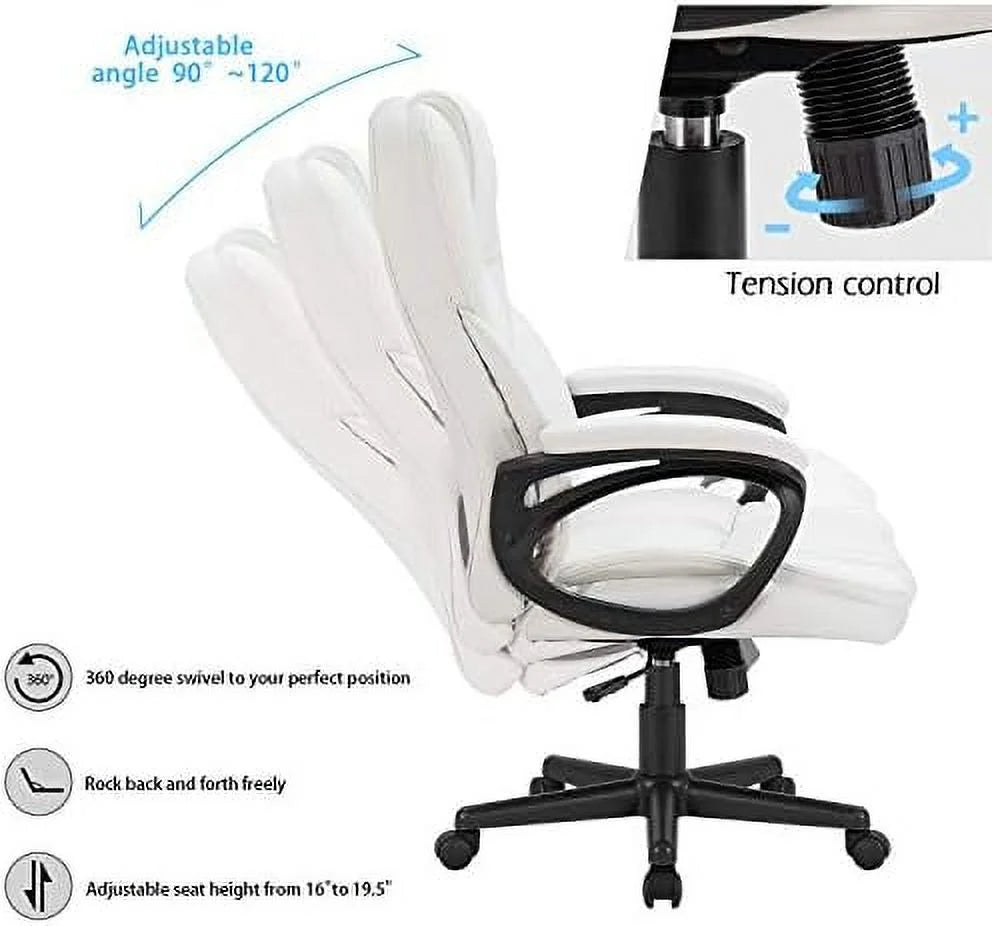 White High Back Adjustable PU Leather Office Chair with Lumbar Support N843
