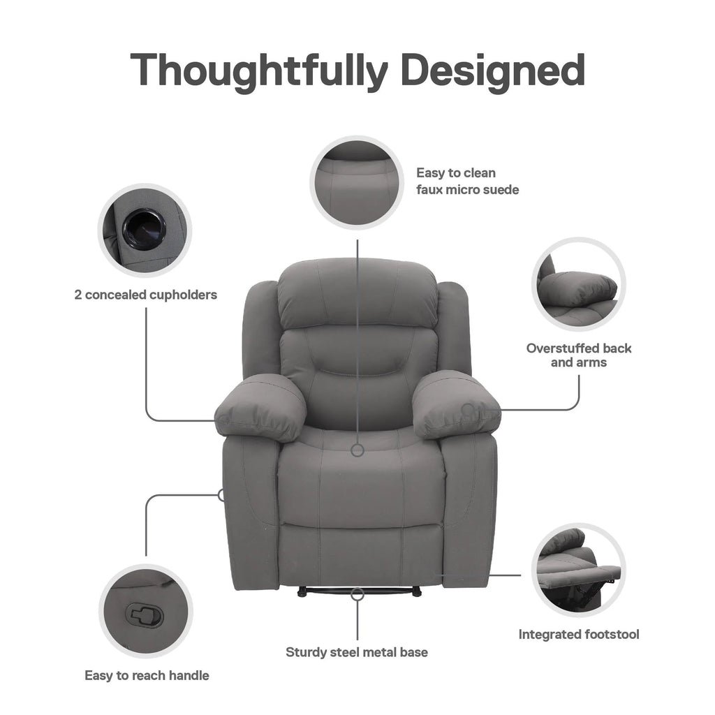 Gray Faux Microsuede Recliner with Cupholder K25995