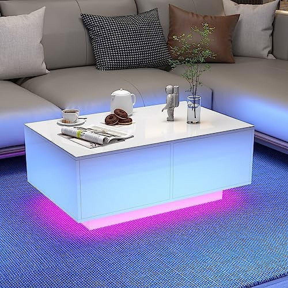 LED Coffee Table with 4 Sliding Drawers White P7835