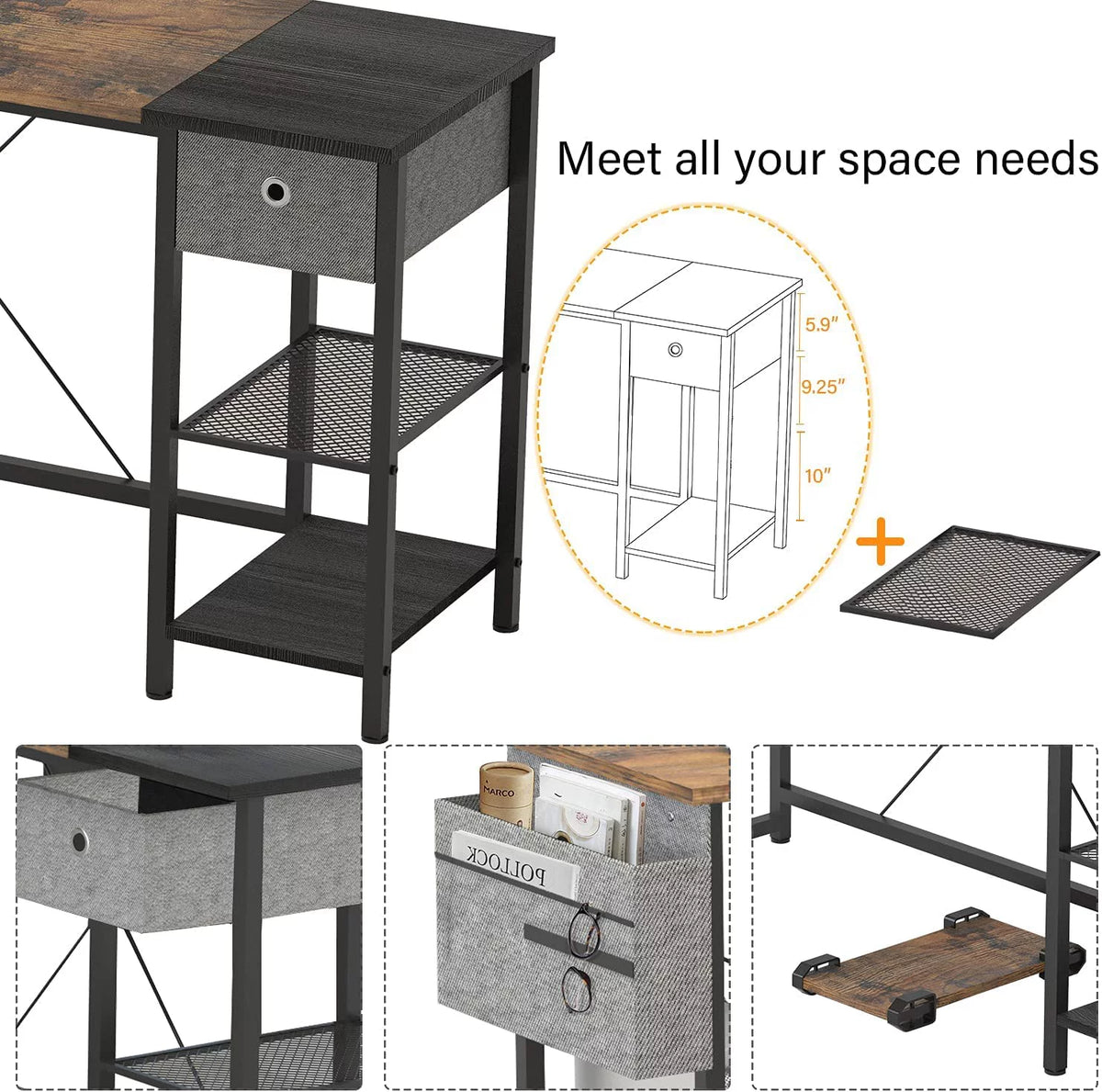 L Shaped Desk with Drawers and Storage Shelves T19662
