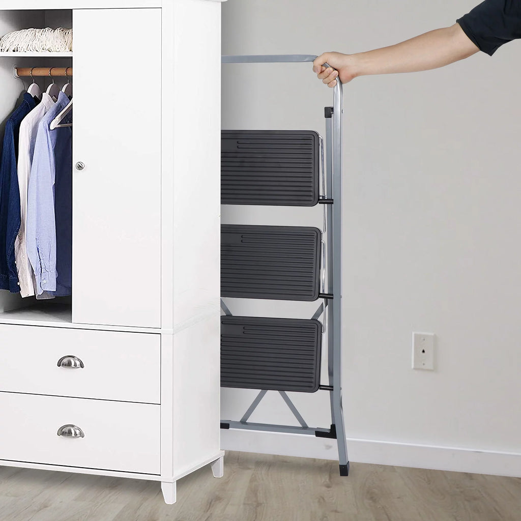 Folding 3-Step Steel Ladder with Handgrip X4083