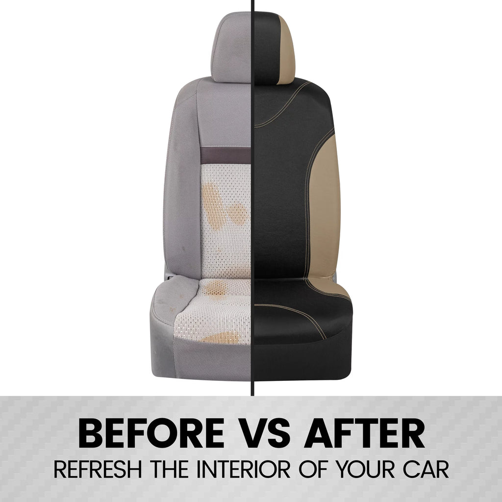 Beige Two-Tone Full Set Car Seat Covers F3848