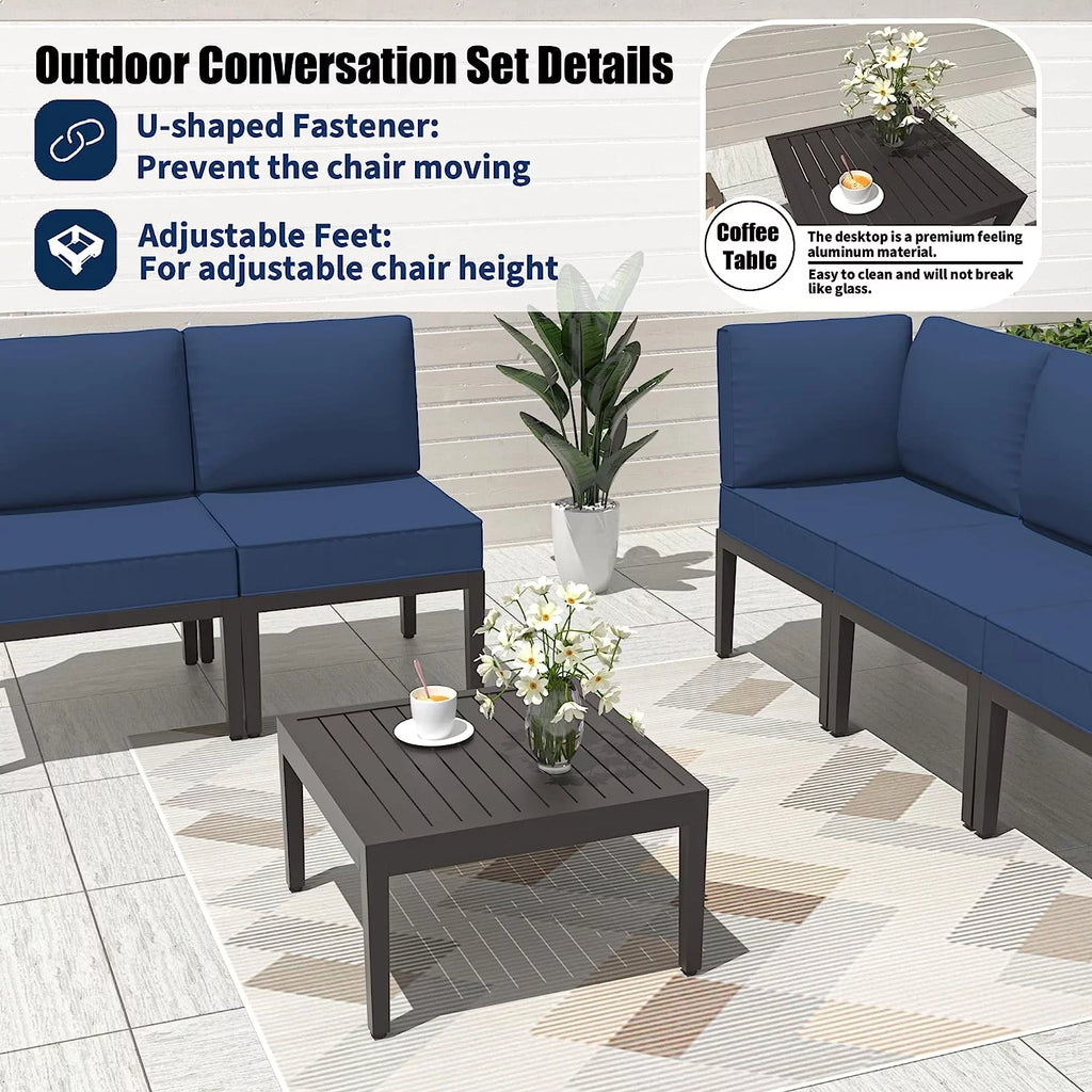 14 Pieces Aluminum Outdoor Sectional Sofa Set with Cushion and Coffee Table U65489