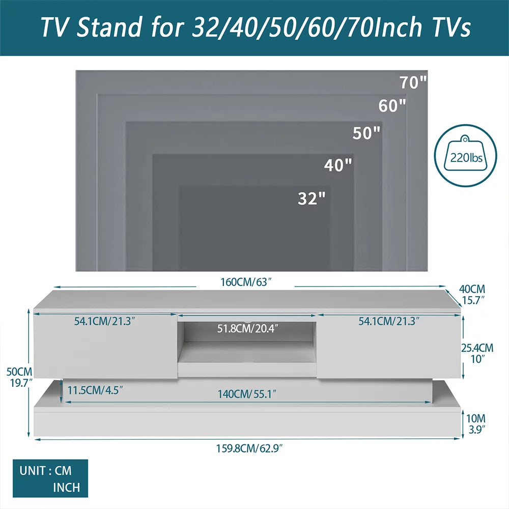 White High Gloss LED TV Stand with 16 Colors Lights T111372