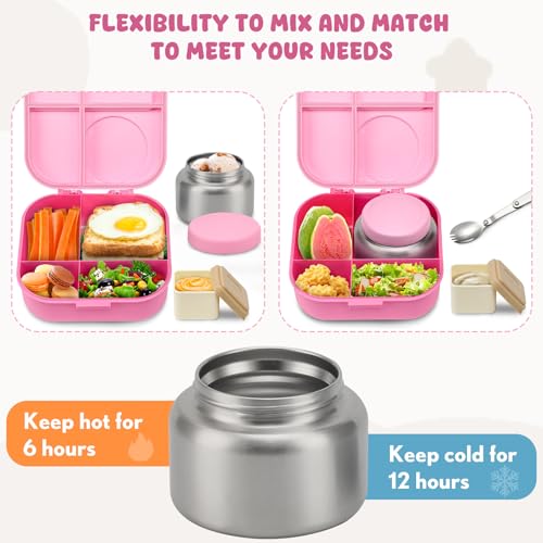 Bento Lunch Box for Kids, 4 Compartments, 12oz Soup Thermo, BPA Free, Leak proof, Blue G7467