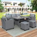 6-Piece Outdoor Rattan Wicker Sofa Chair Stools and Table L34380