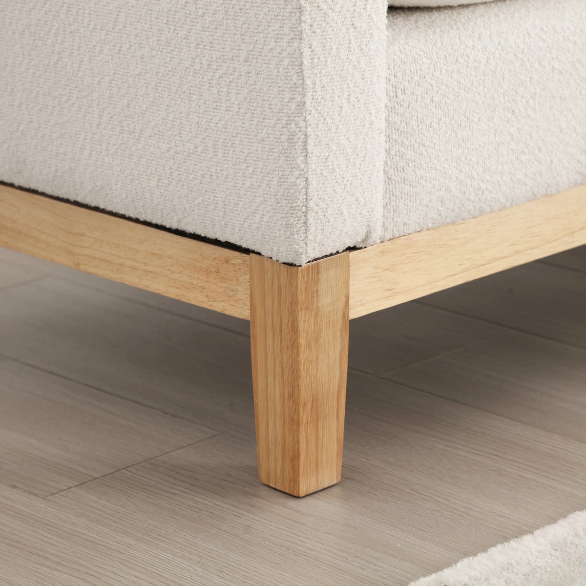 Ivory Upholstered Bench with Wood Legs A6146