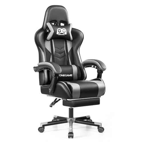 Black Gray Ergonomic Gaming Chair with Footrest and Lumbar Support V67549