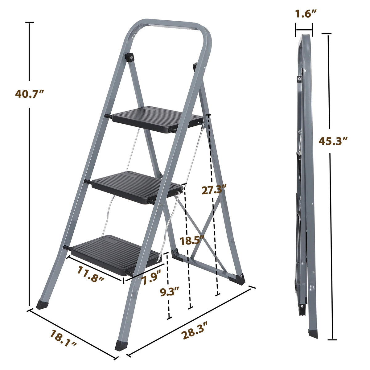 Folding 3-Step Steel Ladder with Handgrip X4083