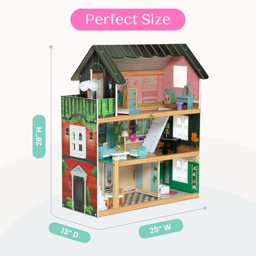 3-Story Dollhouse with 4 Rooms and 16 Accessories J3496