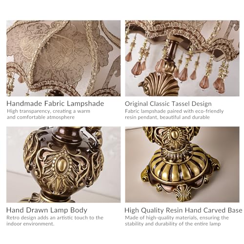 Antique Victorian Floral Table Lamp Fabric Lampshade Resin Base P260970