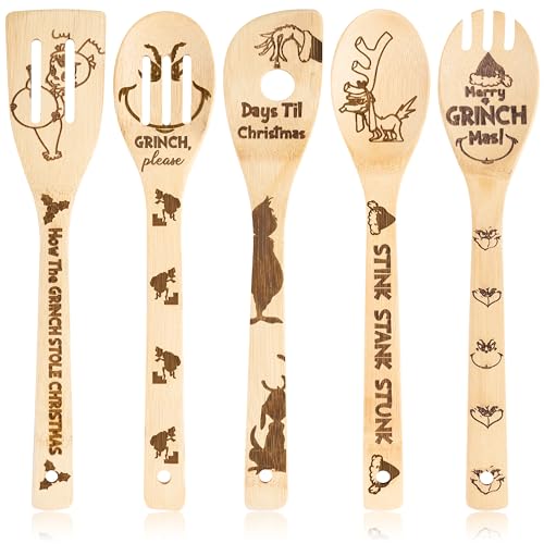 Bamboo Spoons 5 Christmas Themed Kitchen Utensils Set L835428