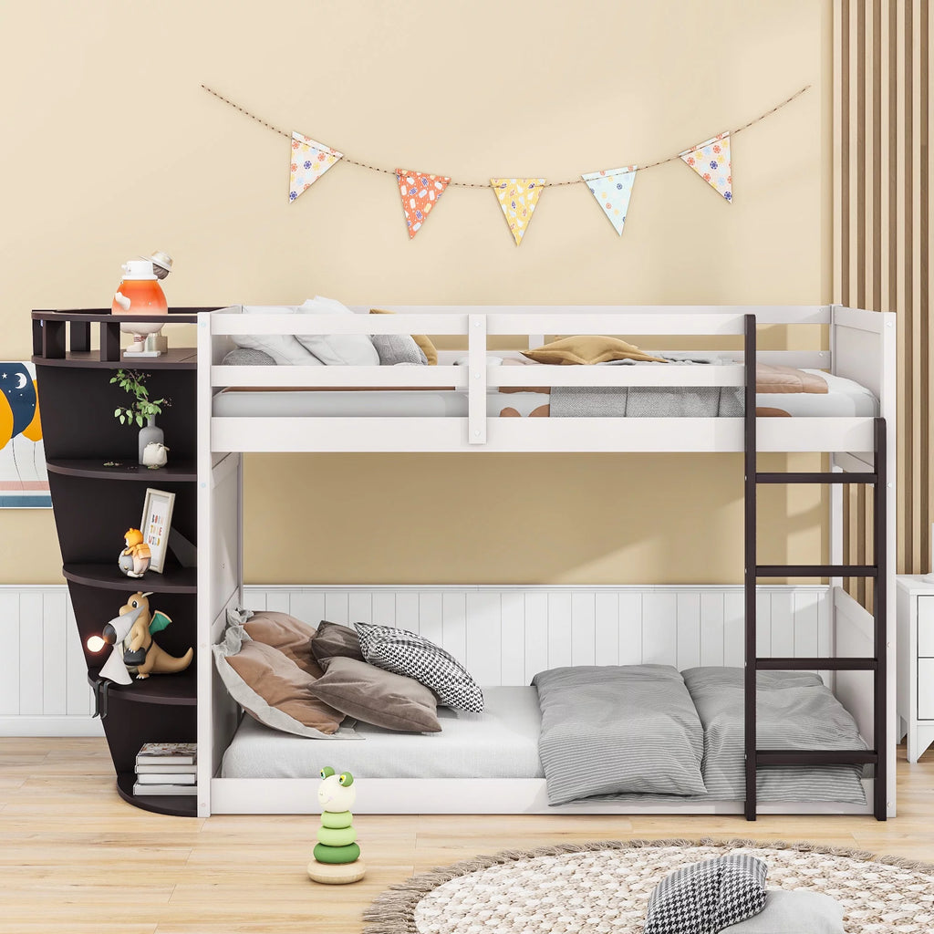Wood Twin over Twin Bunk Bed with Storage Shelves H79325