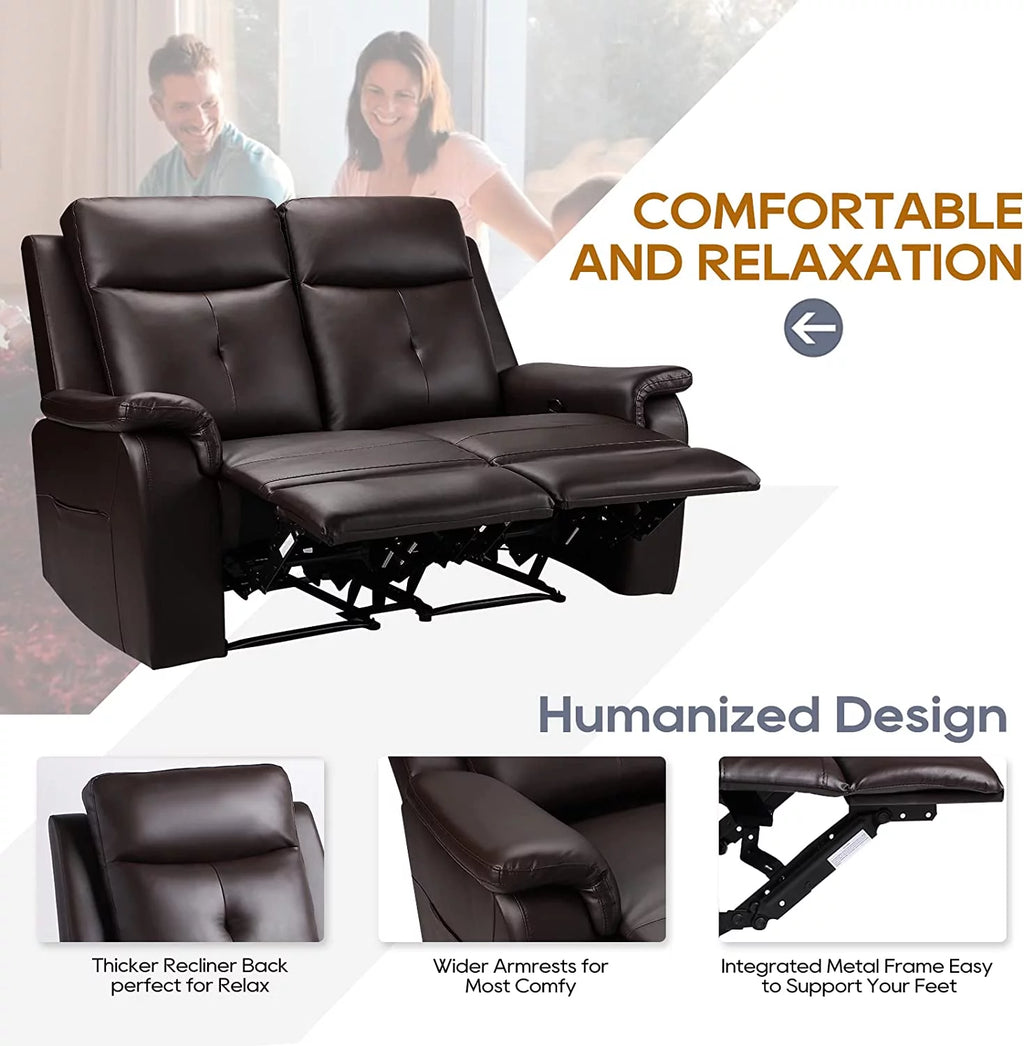 Brown PU Leather Reclining Sofa with Massage & Heating F971611