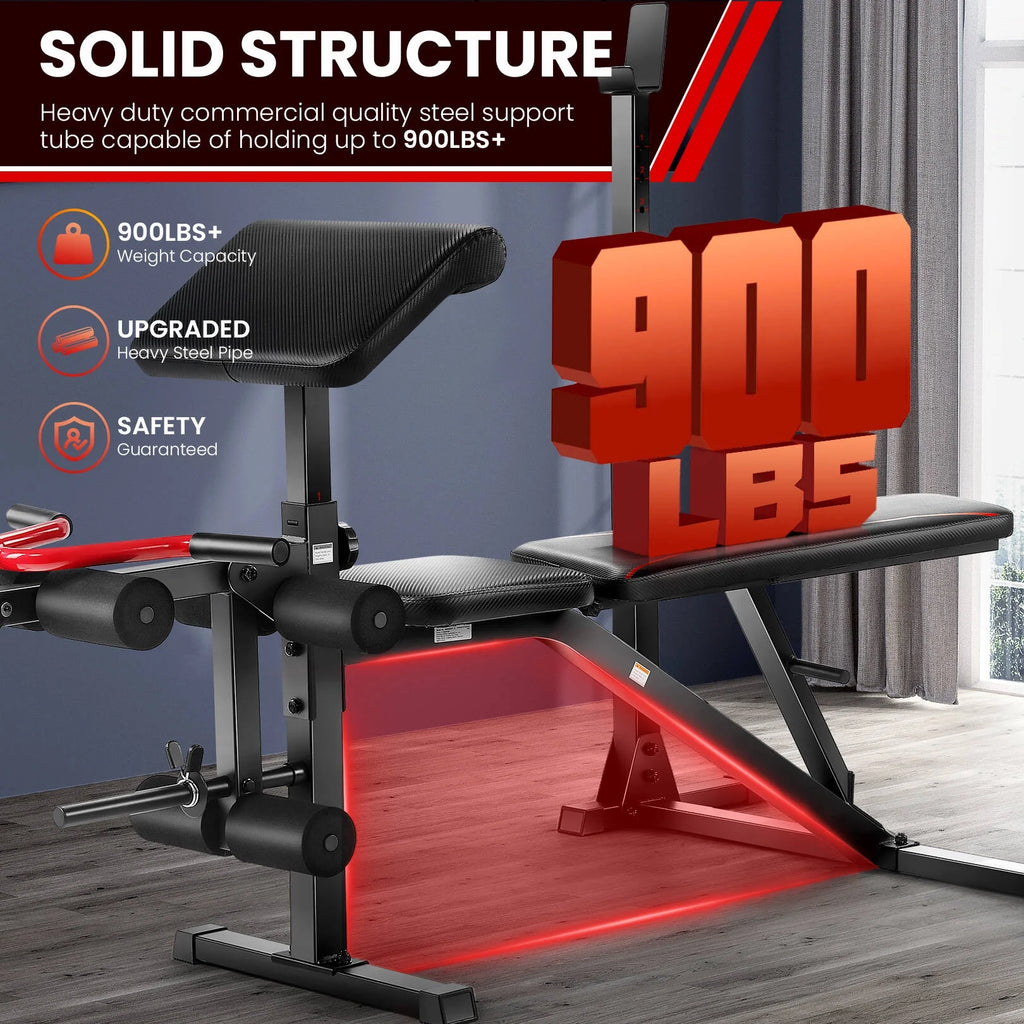 Adjustable Weight Bench Set with Barbell Rack T1602
