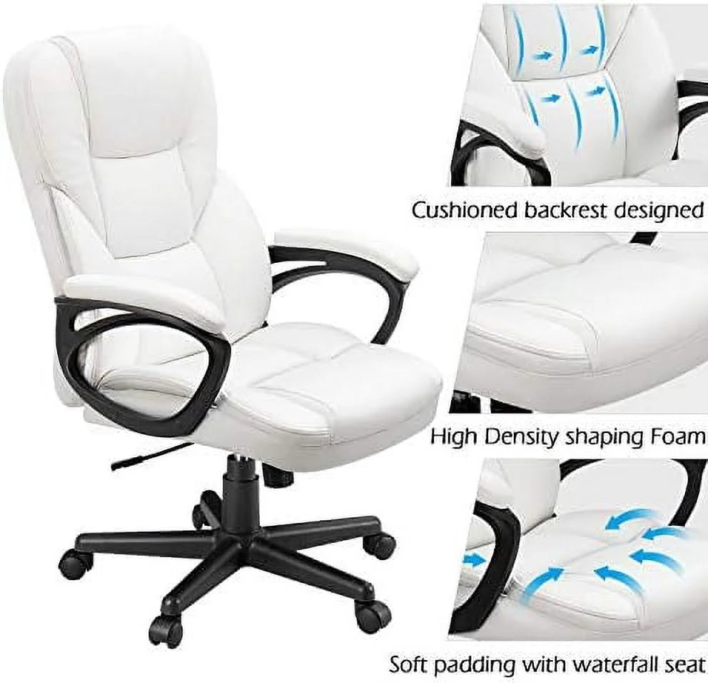 White High Back Adjustable PU Leather Office Chair with Lumbar Support N843