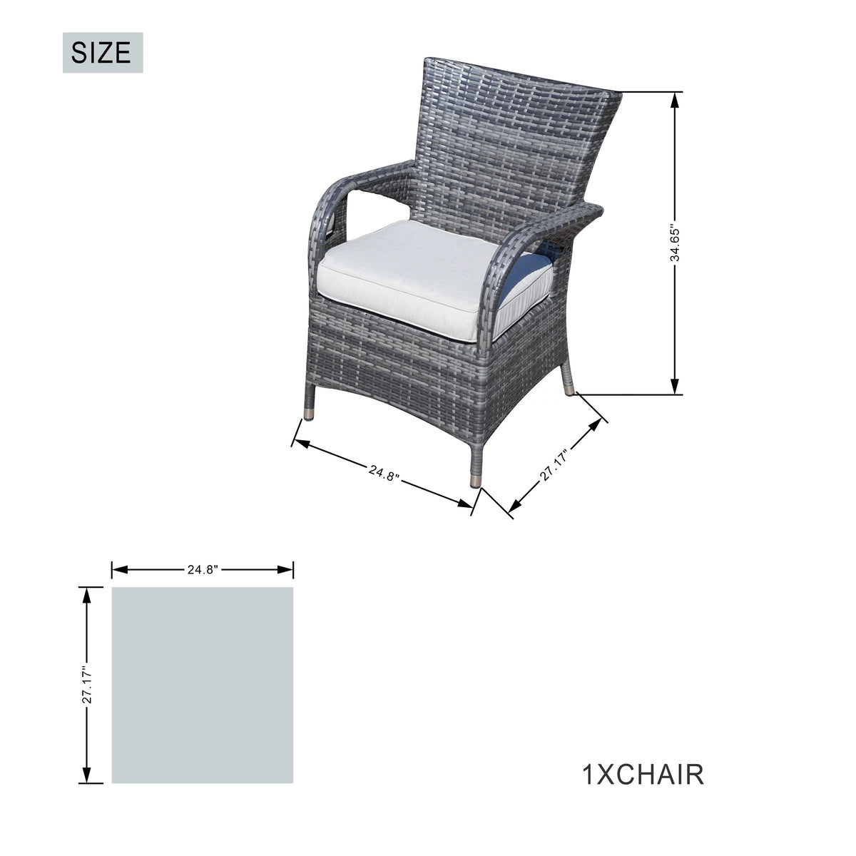 7 Piece Patio Dining Set with Rattan Chairs and Cushions, Grey B738297