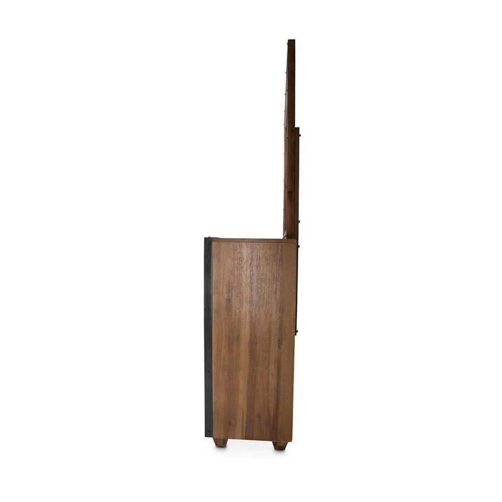 Wood Dresser with Mirror Set in Burnt Umber Brown W494