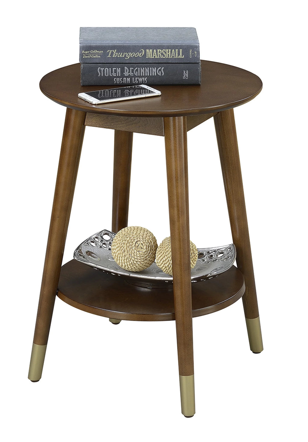 Mid Century Round End Table with Bottom Shelf L844