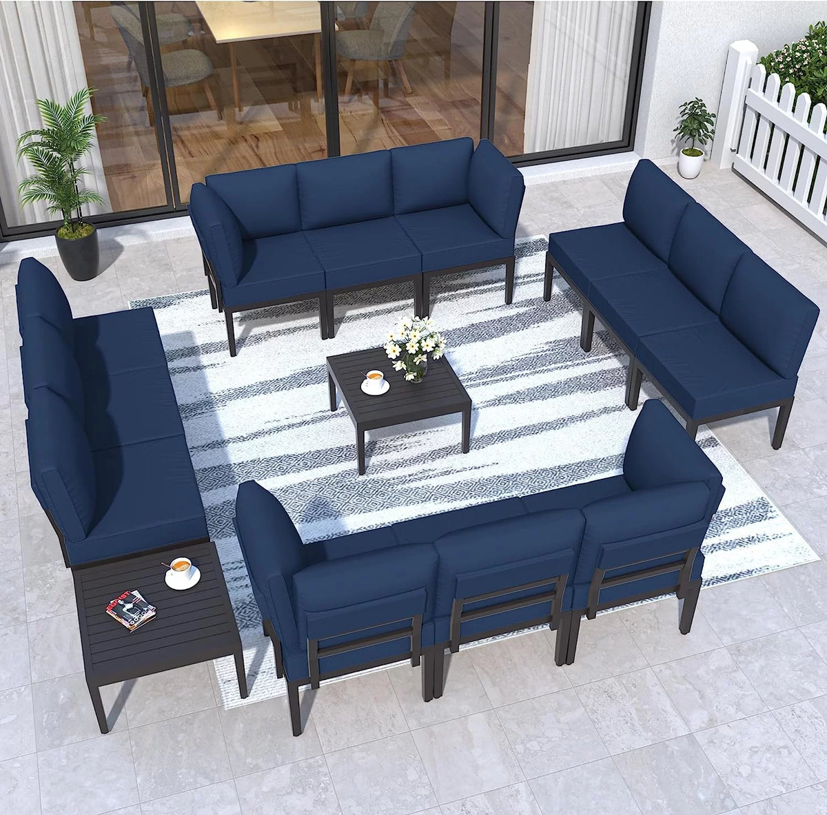 14 Pieces Aluminum Outdoor Sectional Sofa Set with Cushion and Coffee Table U65489